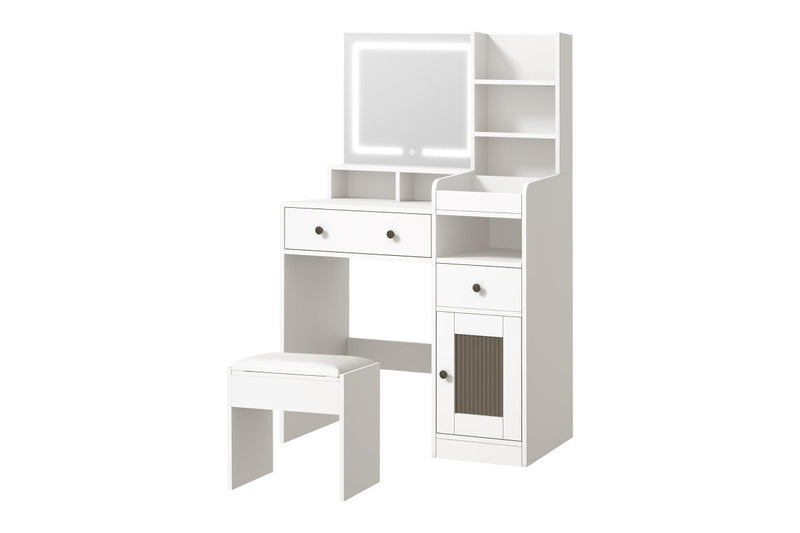 Oikiture Dressing Table Stool Set LED Light (White)