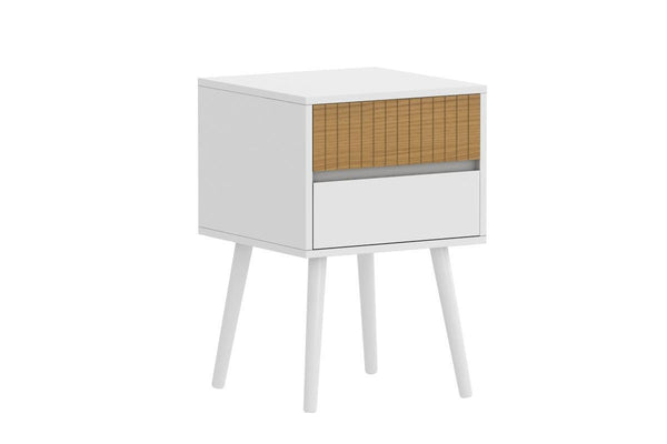 Oslo Bedside Table With 2 Drawer In White & Natural Bedside Tables