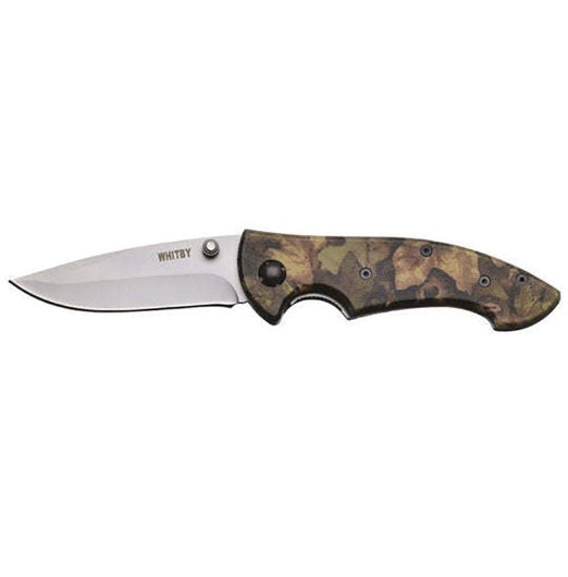 Whitby Knives Survival Camping SS Pocket Lock Knife Camo Handle - 3'' Blade