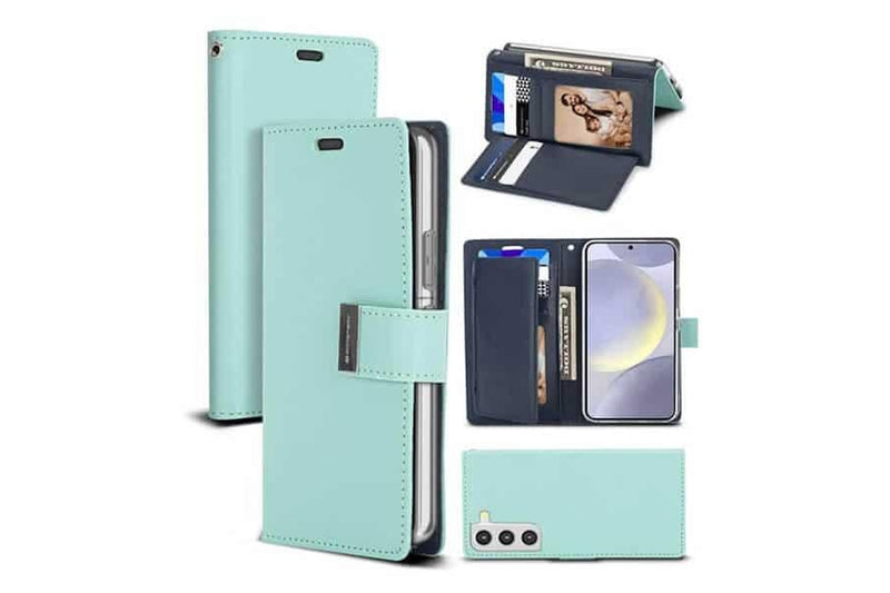 Goospery Samsung Galaxy S25+Plus /S24+Plus Rich Diary Wallet Flip Case Leather Card Slots Magnetic Cover (Aqua)