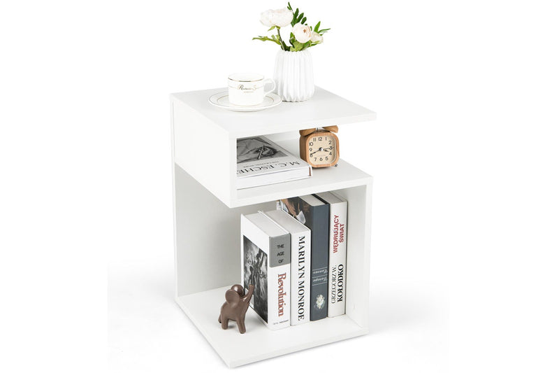 Giantex 3-Tier Modern Nightstand S-Shaped Sofa Side Table Storage Display Shelves, White