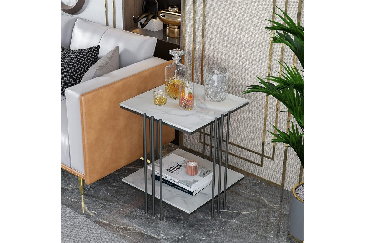 Marble Top Side Table Black 2-Tier