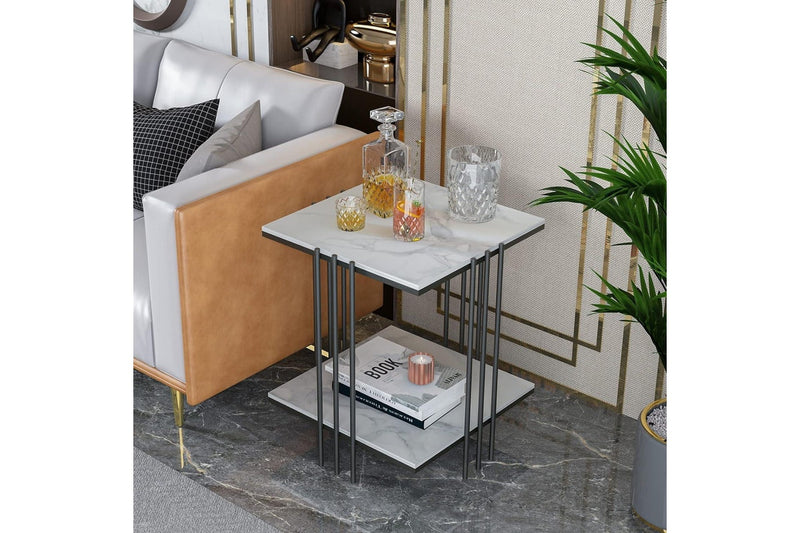 Marble Top Side Table Black 2-Tier