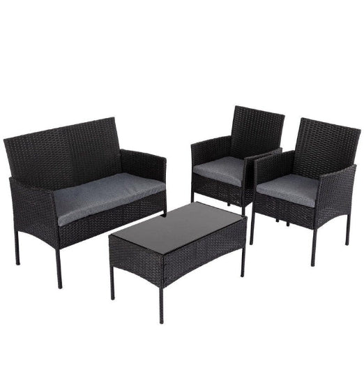 4 Seater Wicker Outdoor Lounge Set – Black Camping Chairs