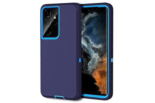 For Samsung Galaxy S22 Ultra Case Drop Resistant Defender Tradies Heavy Duty Rugged Shockproof Tough Cover (Navy Blue /Blue)