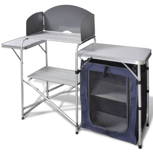 Foldable Camping Kitchen Unit with Windshield Aluminium vidaXL