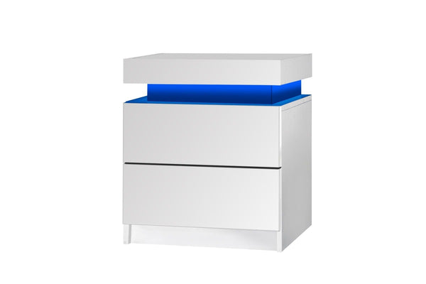 Oikiture Bedside Table RGB LED 2 Drawers White