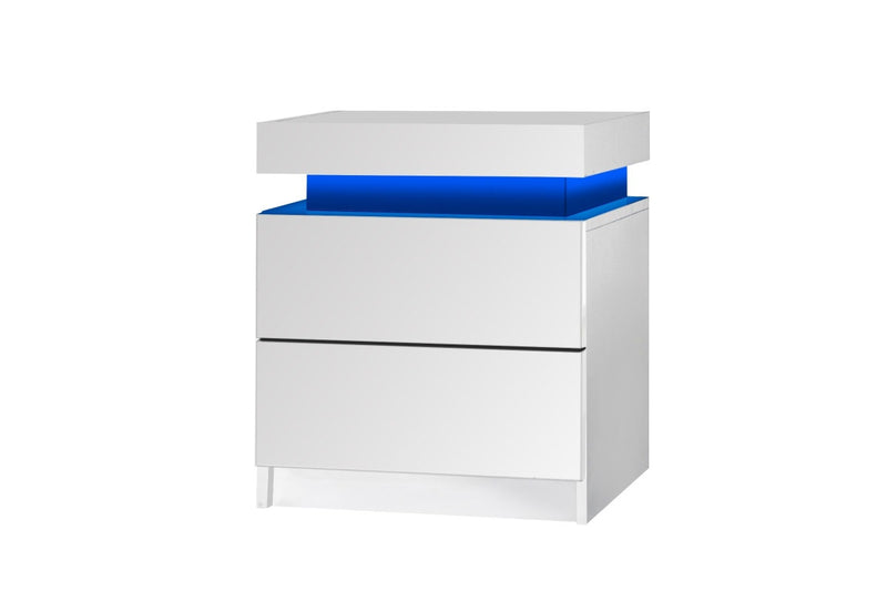 Oikiture Bedside Table RGB LED 2 Drawers White