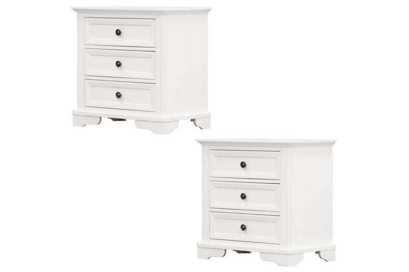 Celosia Bedside Table Set Of 2Pcs 3 Drawers Storage Cabinet Nightstand White Bedside Tables
