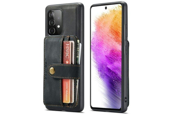 JEEHOOD For Samsung Galaxy A73 5G Wallet Leather Case with Detachable Ultra Slim RFID Blocking Back Card Holder (Black)