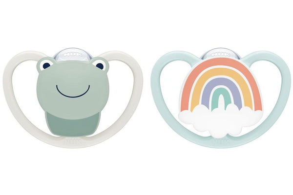 NUK: Space Silicone Soother - 0-6mths Green Frog (2 Pack)