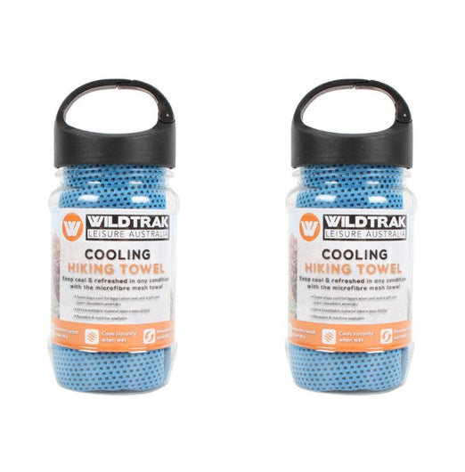 2x Wildtrak 102x30cm Cooling Towel Rectangle w Holder Outdoor Camping Assorted