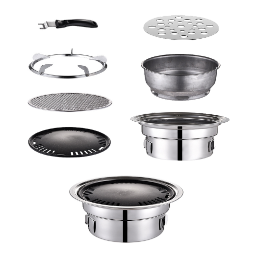 Portable Multifunctional Charcoal Barbecue Grill 13 Inch Stainless Steel BBQ Camping Grill Stove Tabletop Smoker Grill for Outdoor Indoor Picnic