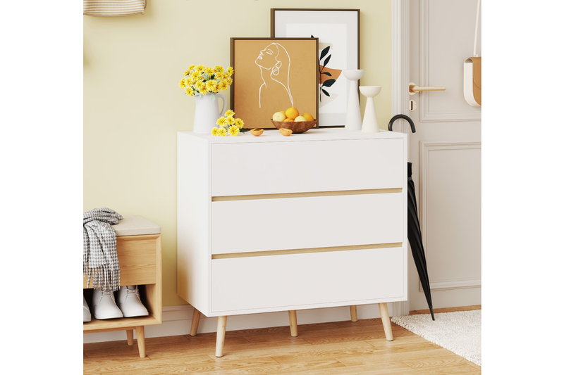 Advwin 3 Chest Of Drawers Lowboy Dresser Wooden Storage Cabinet White