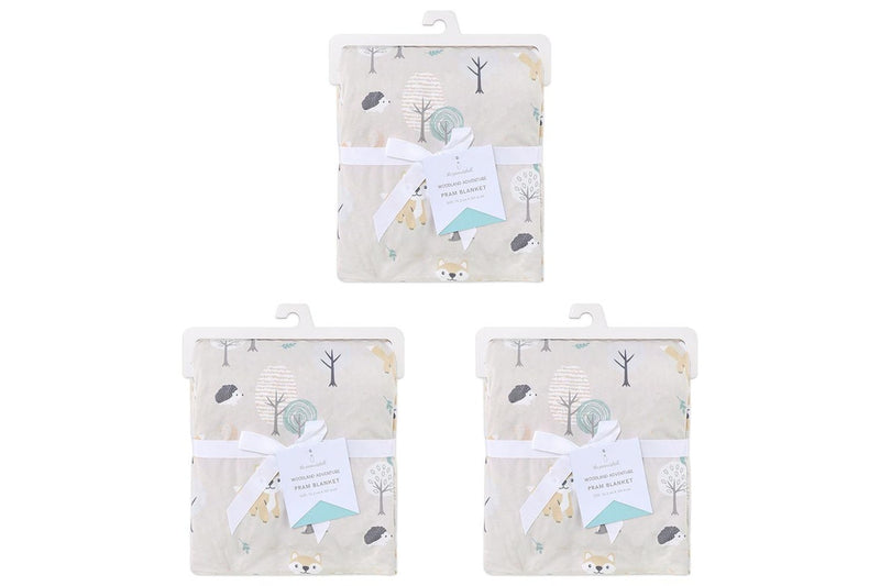 3x The Peanutshell Woodland Adventure Velour Soft Comfort Baby Blanket 102cm