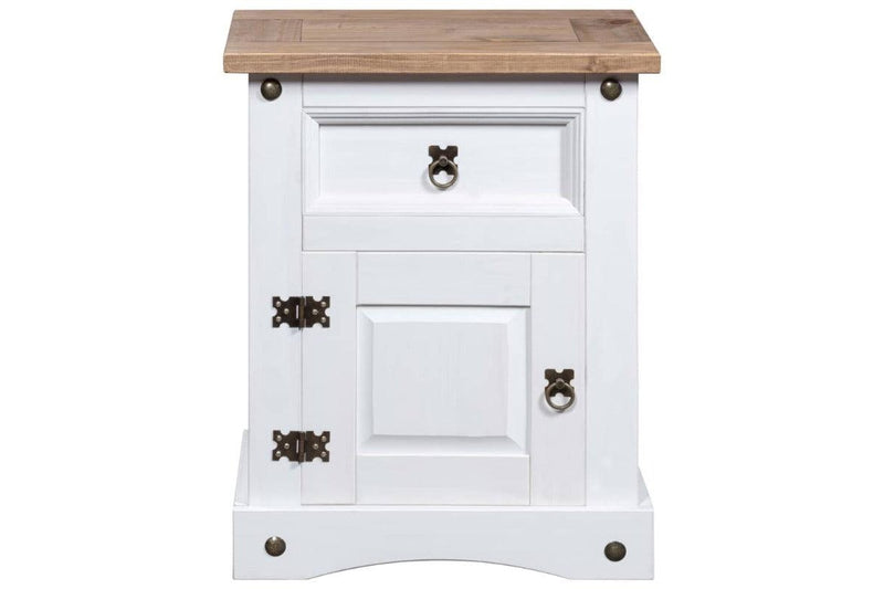 Bedside Cabinet Mexican Pine Corona Range White 53X39x67 Cm Bedside Tables