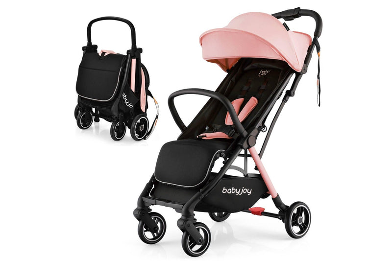 Costway Folding kid Stoller Portable kid Stroller w/Adjustable Canopy Gravity Self-Standing Pink
