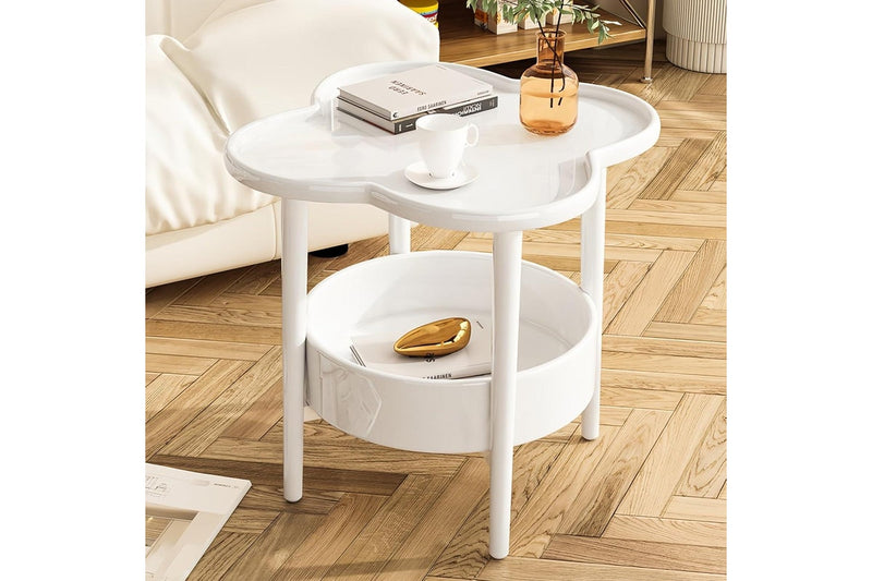 Cute 2 Tier Sofa Side Table for Living Room or Bedroom - 20 inch White Tray Table