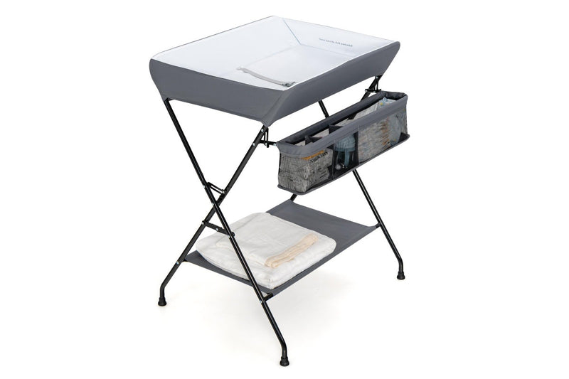 Giantex Baby Change Table Folding Nursery Organizer Diaper Changing Station Storage Basket & Shelf, Grey