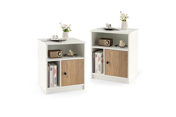 Giantex 2PCS Bedside Table Nightstand w/Open Shelves End Table Storage Cabinet Home Office Side Table White