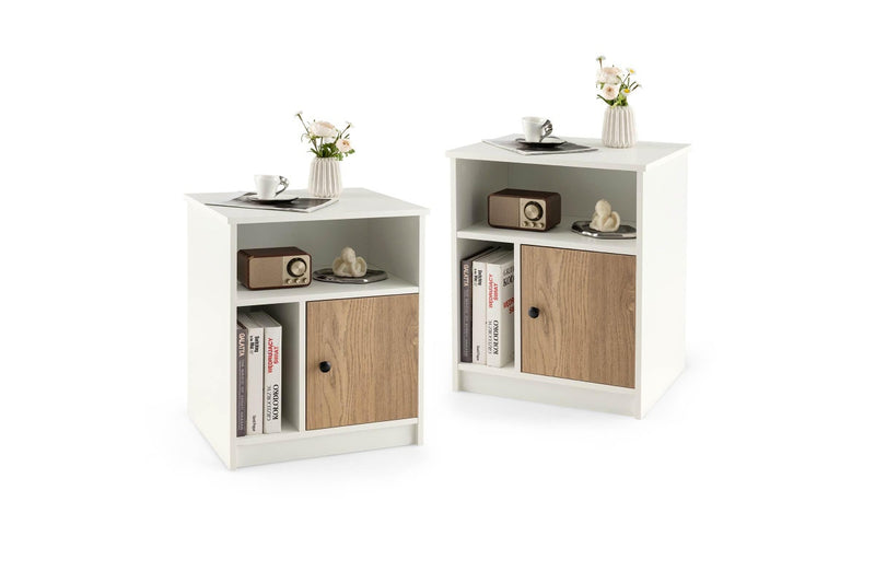 Giantex 2PCS Bedside Table Nightstand w/Open Shelves End Table Storage Cabinet Home Office Side Table White