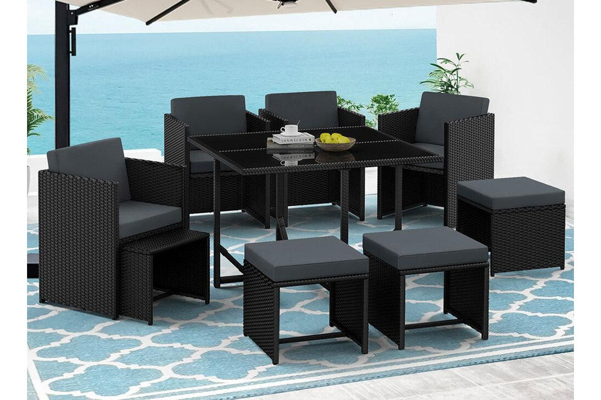 ALFORDSON Outdoor Dining Set 9 PCS Table Chairs Patio Lounge Wicker Furniture