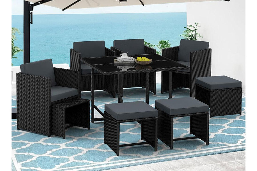 ALFORDSON Outdoor Dining Set 9 PCS Table Chairs Patio Lounge Wicker Furniture