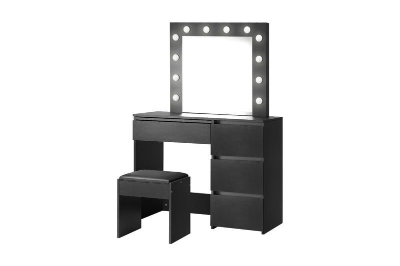 Oikiture Dressing Table Stool Set 12 LED Bulbs(Black)