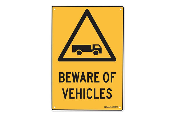 Beware Of Vehicles 450x300mm Safety Sign Polypropylene Wall Door Mountable