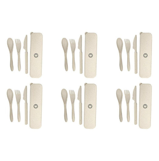 6x 4pc Wildtrak Wheat Straw Tableware Cutlery Set Asstd Outdoor Camping Hiking