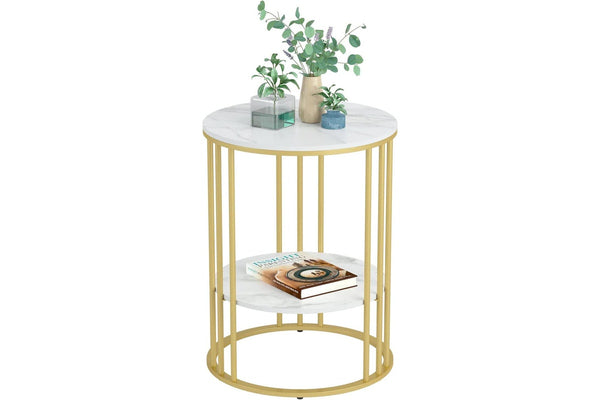 Top Tier Round Bedside table, Marble (Gold)