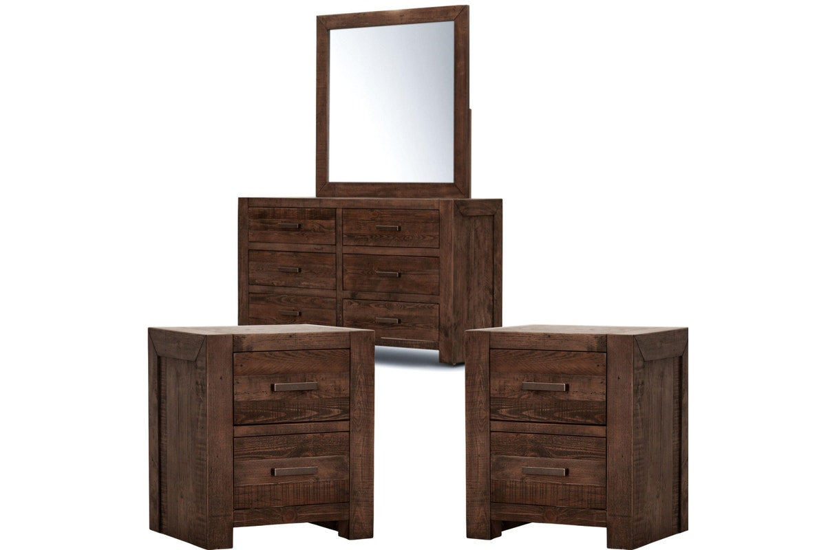 Catmint Set of 2 Bedside Dresser Mirror Bedroom Furniture Package Set Grey Stone