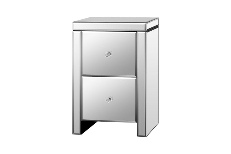 Oikiture Bedside Table Mirrored Glass Nightstand Silver
