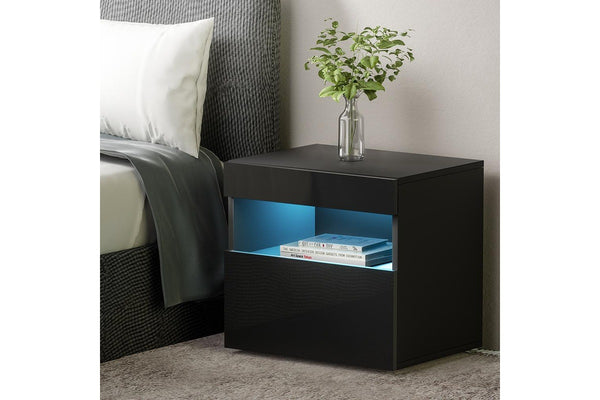 Artiss Bedside Table LED - HERES Black