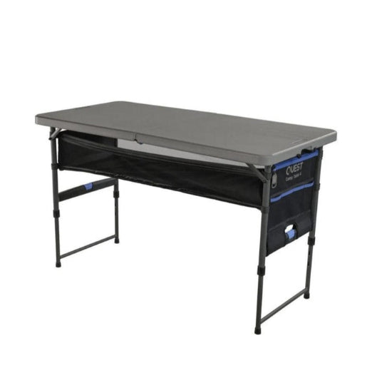 Quest 122cm Portable Camp Table Outdoor Camping Desk w Storage Organiser Grey