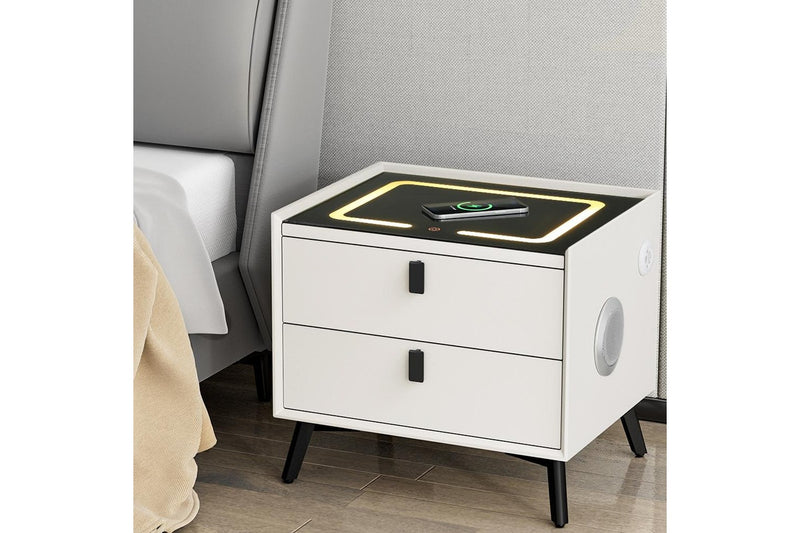 Artiss Smart Bedside Table 2 Drawers with Wireless Charging Ports LED Lights