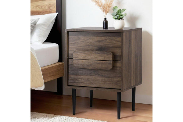 Artiss Bedside Table Nightstand 2 Drawers - Walnut