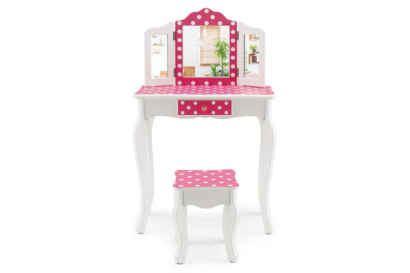Costway Vanity Table & Chair Set Dressing Table Pretend Play Makeup Table Furniture Pink