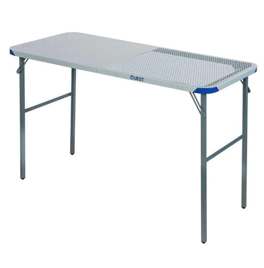 Quest Razor 120cm Steel Foldable Table w Adjustable Feet Outdoor Camping Grey