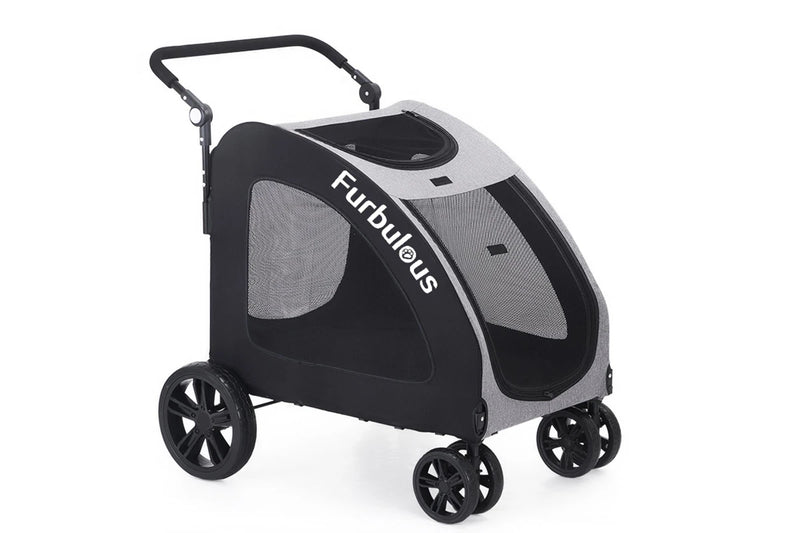 Furbulous Pet Dog Stroller Pram Carrier Cat Travel Foldable 4 Wheels 50kg Capacity - Black