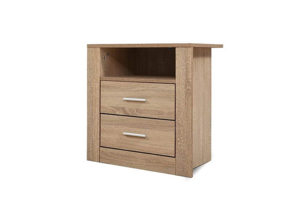Artiss Bedside Table 2 Drawers with Shelf - TARA Oak