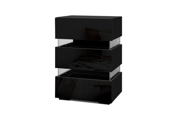 Artiss Bedside Table LED 3 Drawers - LUMI Black