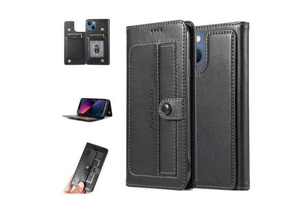For Apple iPhone 13 Mini Case SupRShield Pro Luxury Wallet Leather Flip Magnetic Stand Case Cover (Black)