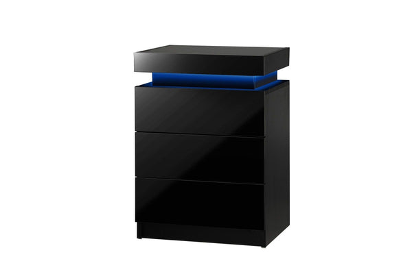 Oikiture Bedside Table 3 Drawers RGB LED Black