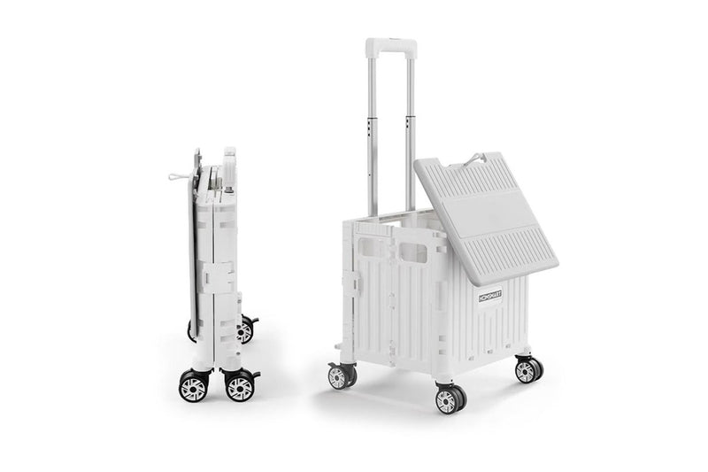 Viviendo Folding Shopping Trolley Portable Grocery Cart Rolling Wheel with Sliding Cover - White