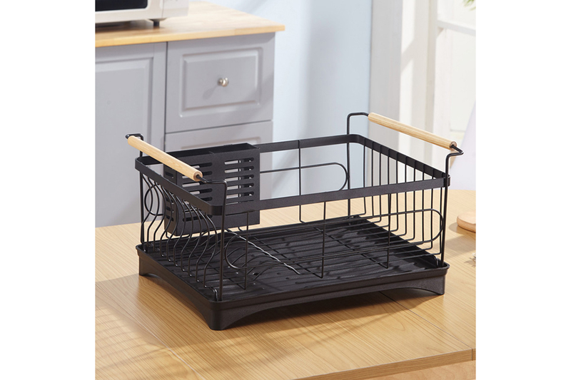 Viviendo Dish Drying Rack, Kitchen Counter Dish Drainer with Cutlery Holder, Drip Tray and Handles