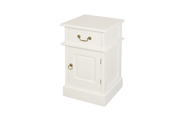 Tasmania 1 Solid Door Drawer Bedside (White) Bedside Tables