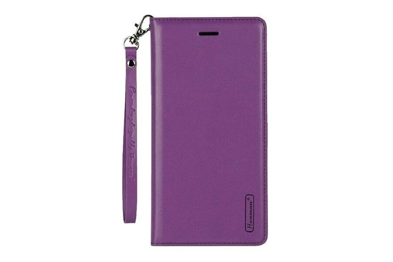 For Apple iPhone 12 Pro Max Hanman Leather Wallet Case Flip Card Holder Slots Magnetic Shockproof Cover (Purple)