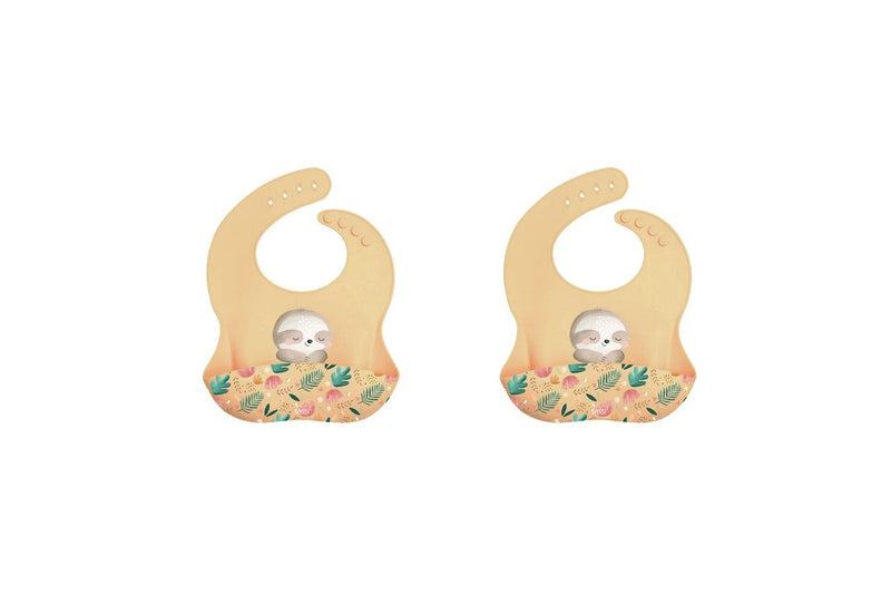 2x Sassi Silicone Bib Gnawy The Sloth Baby Childrens Tableware Cutlery 6m+