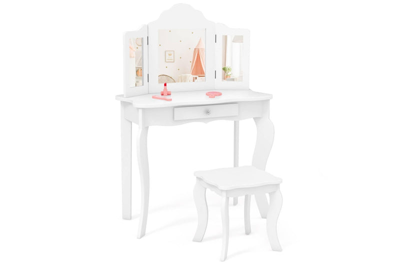 Giantex Kids Makeup Dressing Table Princess Vanity Set Writing Desk, White